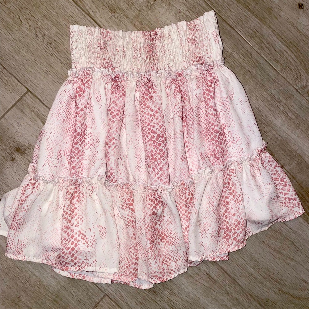 ALTAR’D STATE PINK + WHITE SNAKE SKIN SKIRT